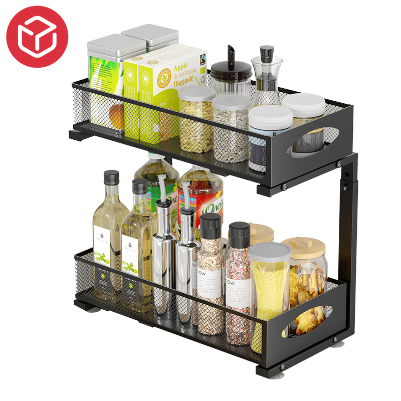 Bathroom Cabinet Pull-Out Iron Sink Organizer Kitchen Universal Shelving