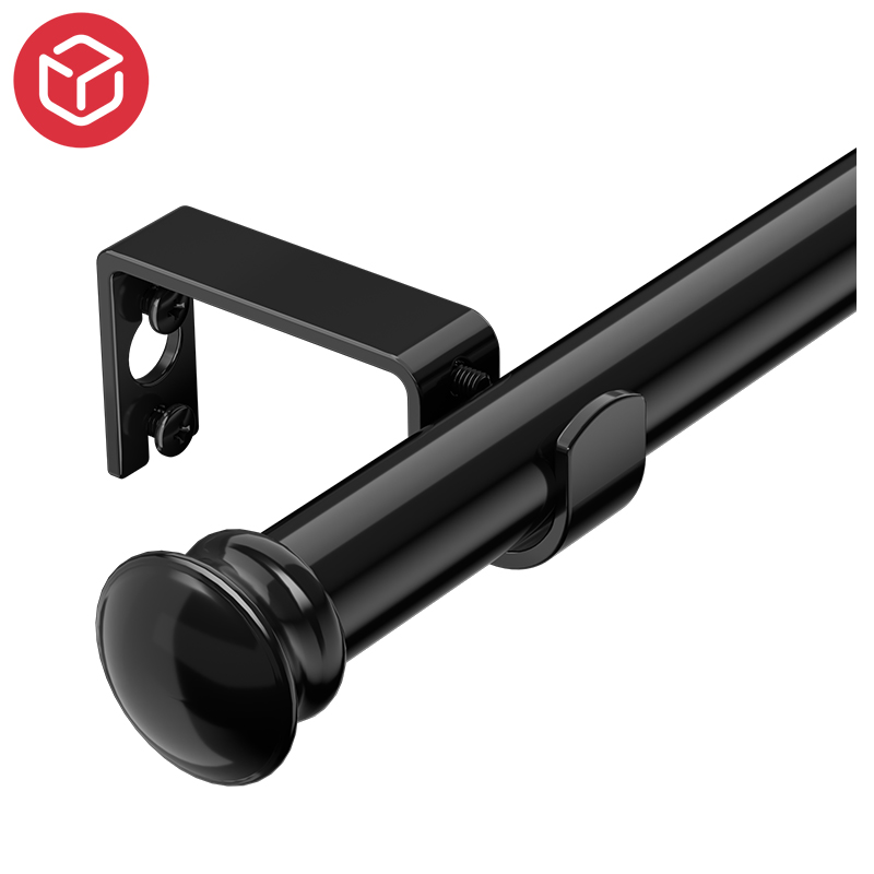 Durable Metal Black Single Curtain Rod with Brackets