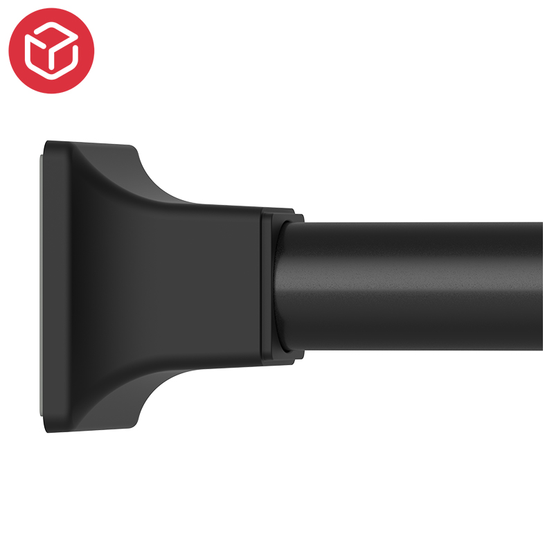 Black Square Finials Tension Spring Shower Curtain Rod