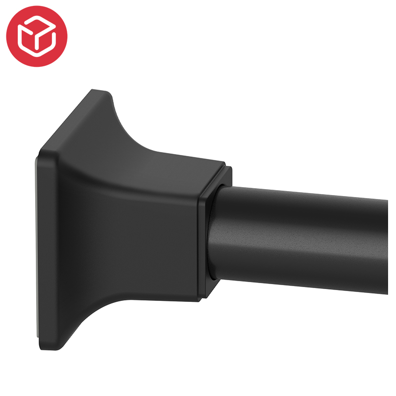 Black Square Finials Tension Spring Shower Curtain Rod